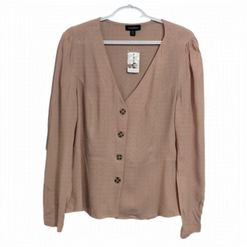 Le Chateau Long Sleeve Button Front Blouse V-Neck Colour Rose Medium NWT